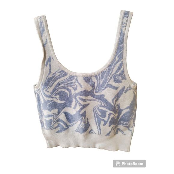 PacSun LA Hearts Blue Marble Button Sweater Crop Top Shirt Small 90s Y2K - Picture 3 of 3